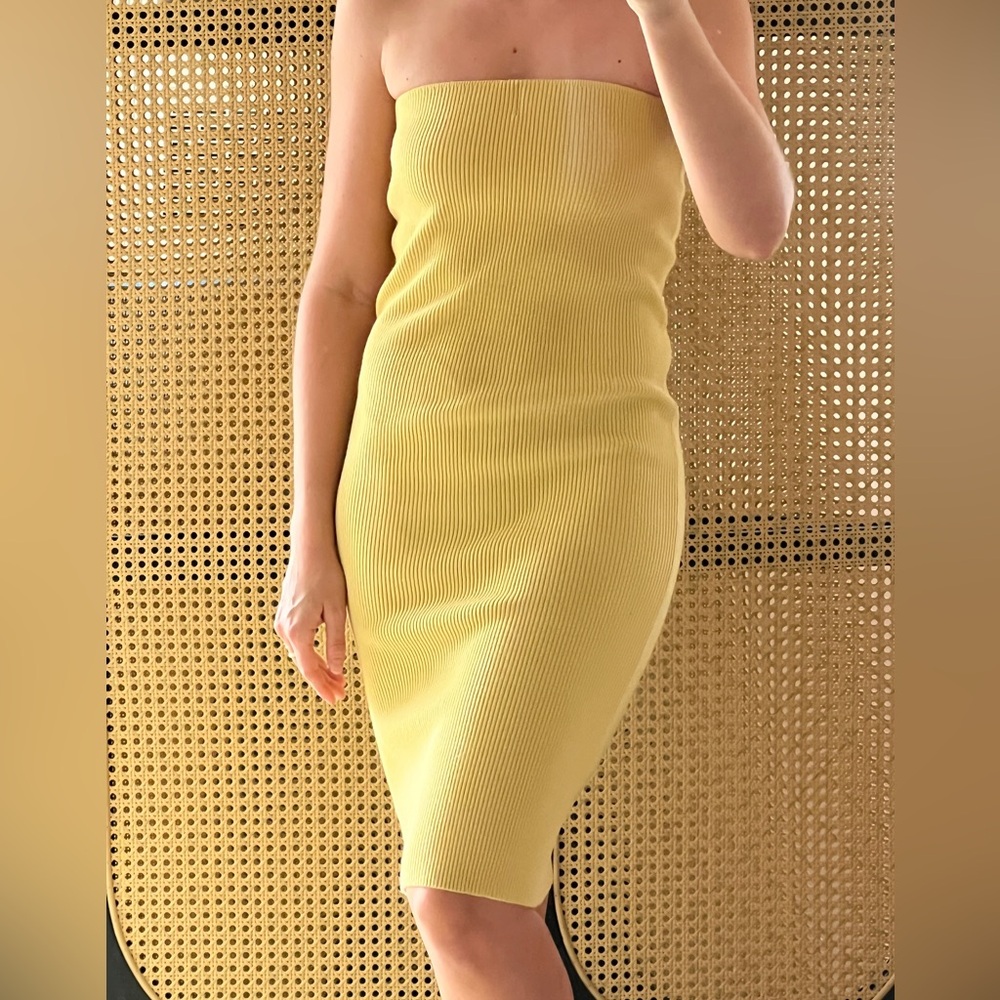 H&M Sunny Yellow Ribbed Midi Dress